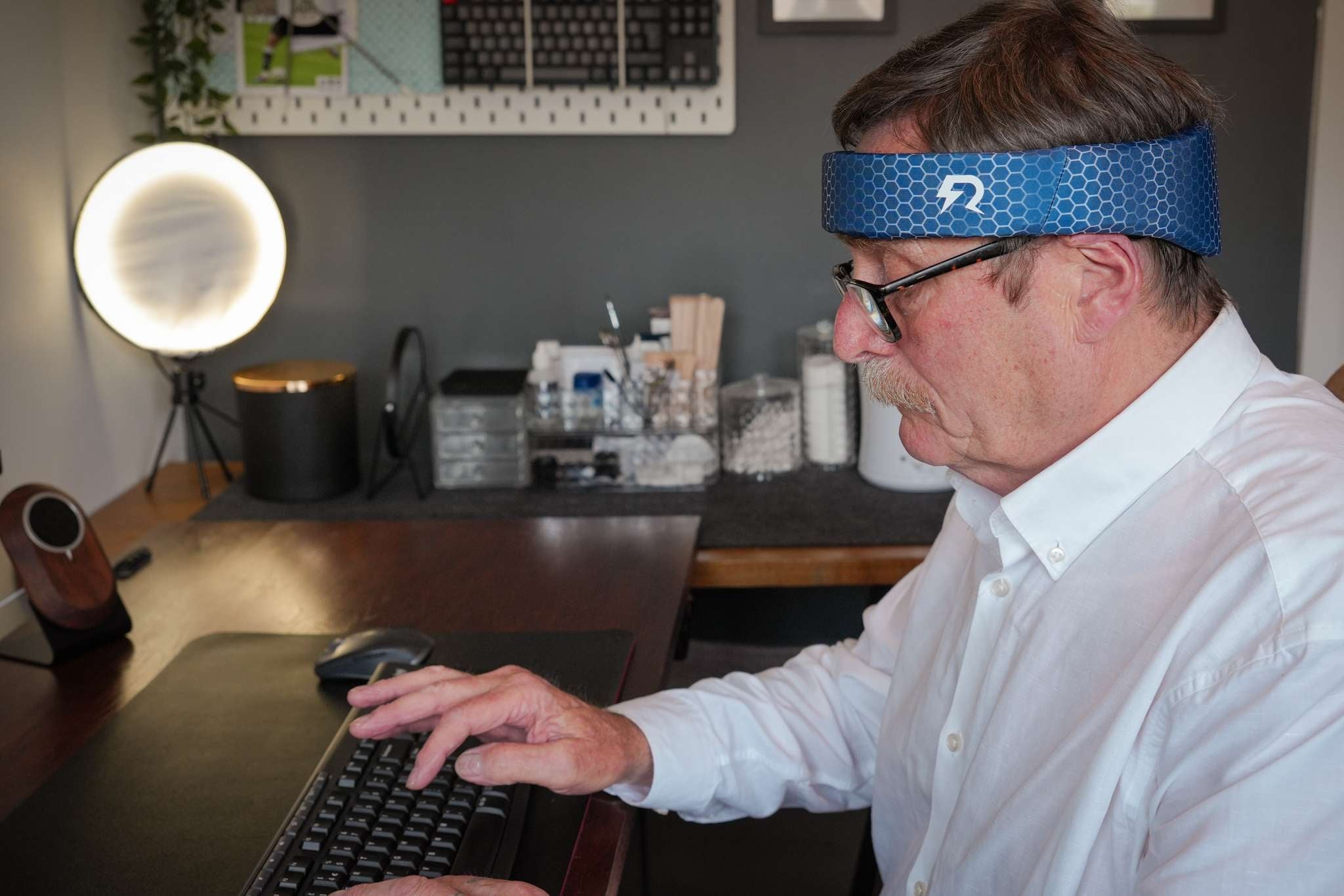 A man wearing Rezon Halos® brain protection for seizures. A man wearing Rezon Halos® brain protection for seizures.